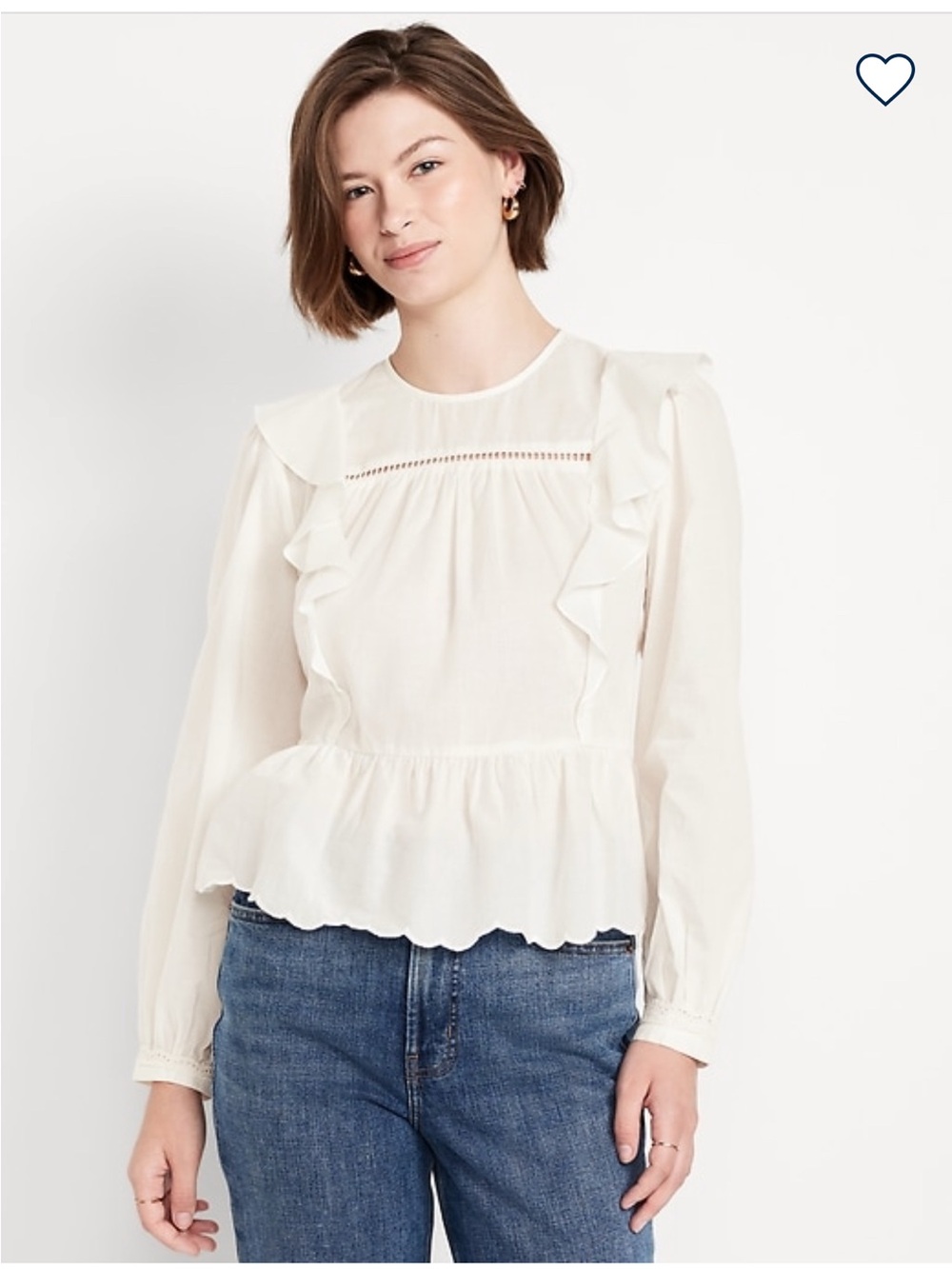 NWT Old Navy Cream Ruffle Peplum Blouse with Pintuck Detail